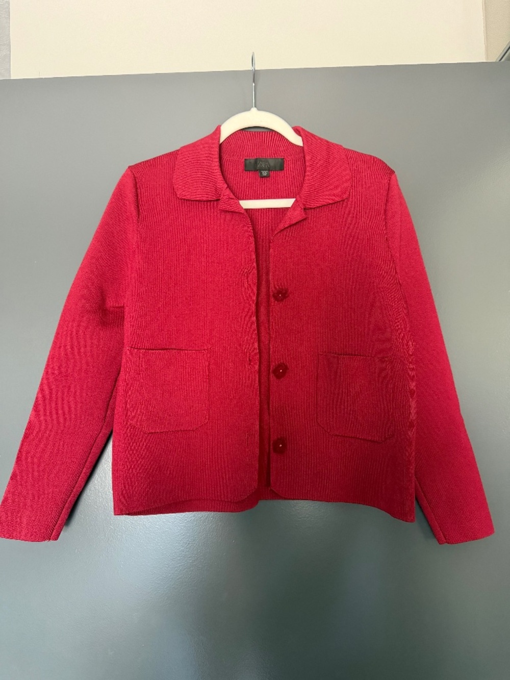Red knit button front jacket cardigan